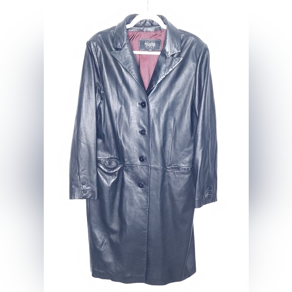 Vintage 90's Wilsons Leather Pelle Studio Black Trench Coat Women's XL